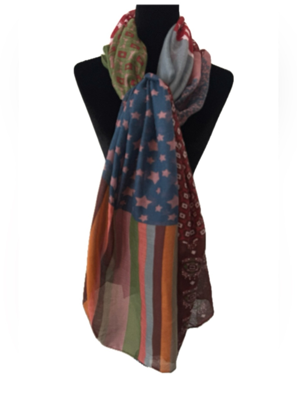 Boho Patchwork Oversized Scarf Wrap Shawl Stars Stripes Geometric 38x94